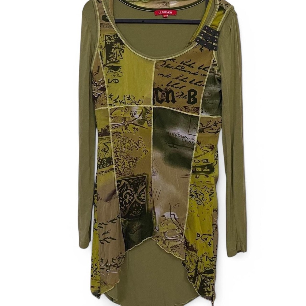 Green Patchwork Long Sleeve Dress